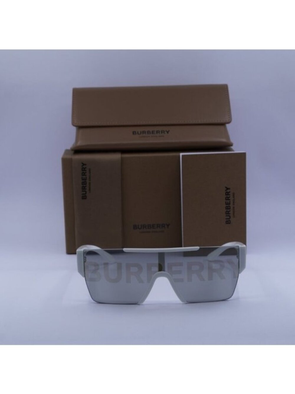 Burberry BE4291 3007/H Shield Sunglasses - White/Grey Tampo Burberry Silver - Picture 6 of 12